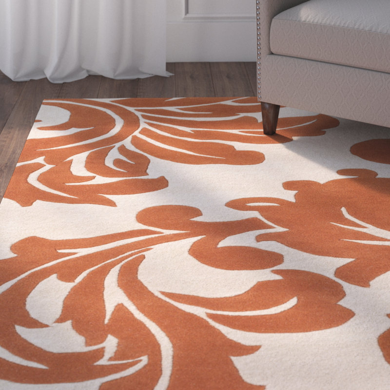 Charlton Home® Rubin Handmade Tufted Wool Burnt Orange/Cream Rug